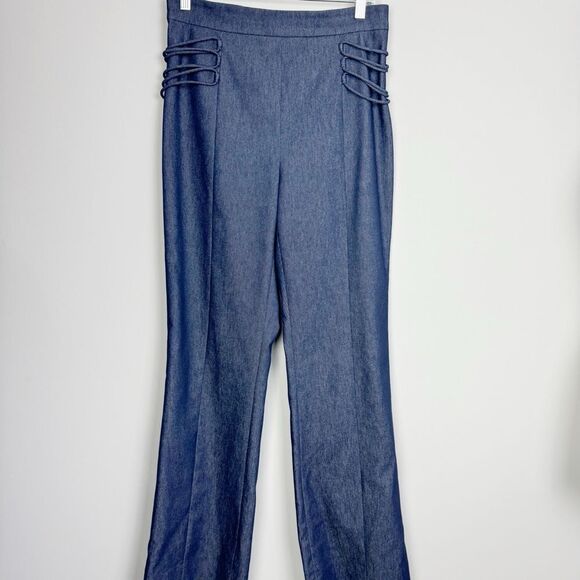 CUSHNIE ET OCHS | Lace Up Wide Leg High Rise Blue Pants Women’s Size 10 - Picture 2 of 10